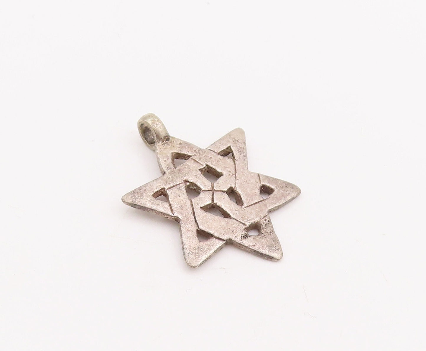 925 Sterling Silver Vintage Pendant Solid Cutout Etched Star Of David  PT23367