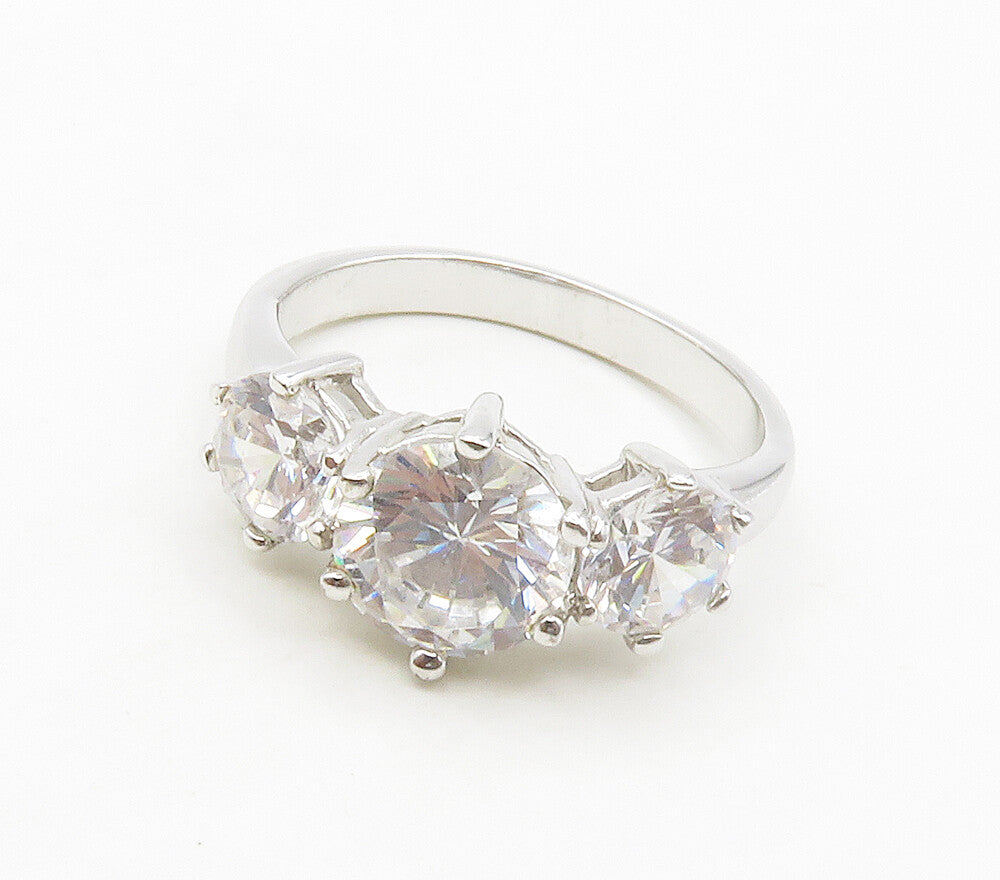925 Sterling Silver  Sparkling Cubic Zirconia 3 Stone Band Ring Sz 9  RG16480