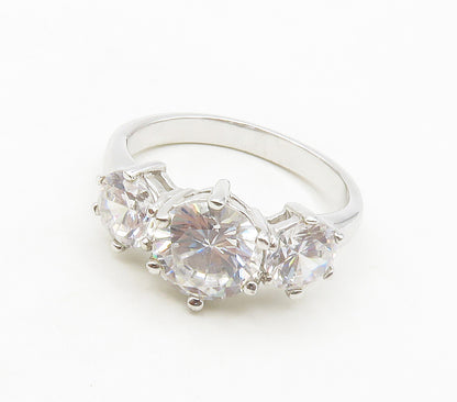 925 Sterling Silver  Sparkling Cubic Zirconia 3 Stone Band Ring Sz 9  RG16480