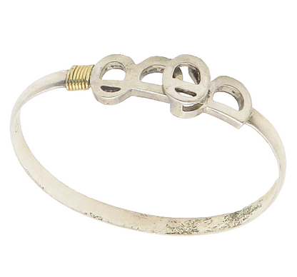 925 Silver & 14K GOLD  Vintage Two Tone B Initial Hook Bangle Bracelet  BT7748