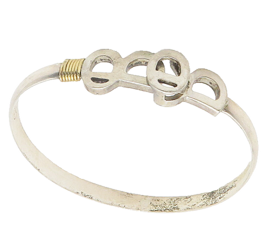925 Silver & 14K GOLD  Vintage Two Tone B Initial Hook Bangle Bracelet  BT7748