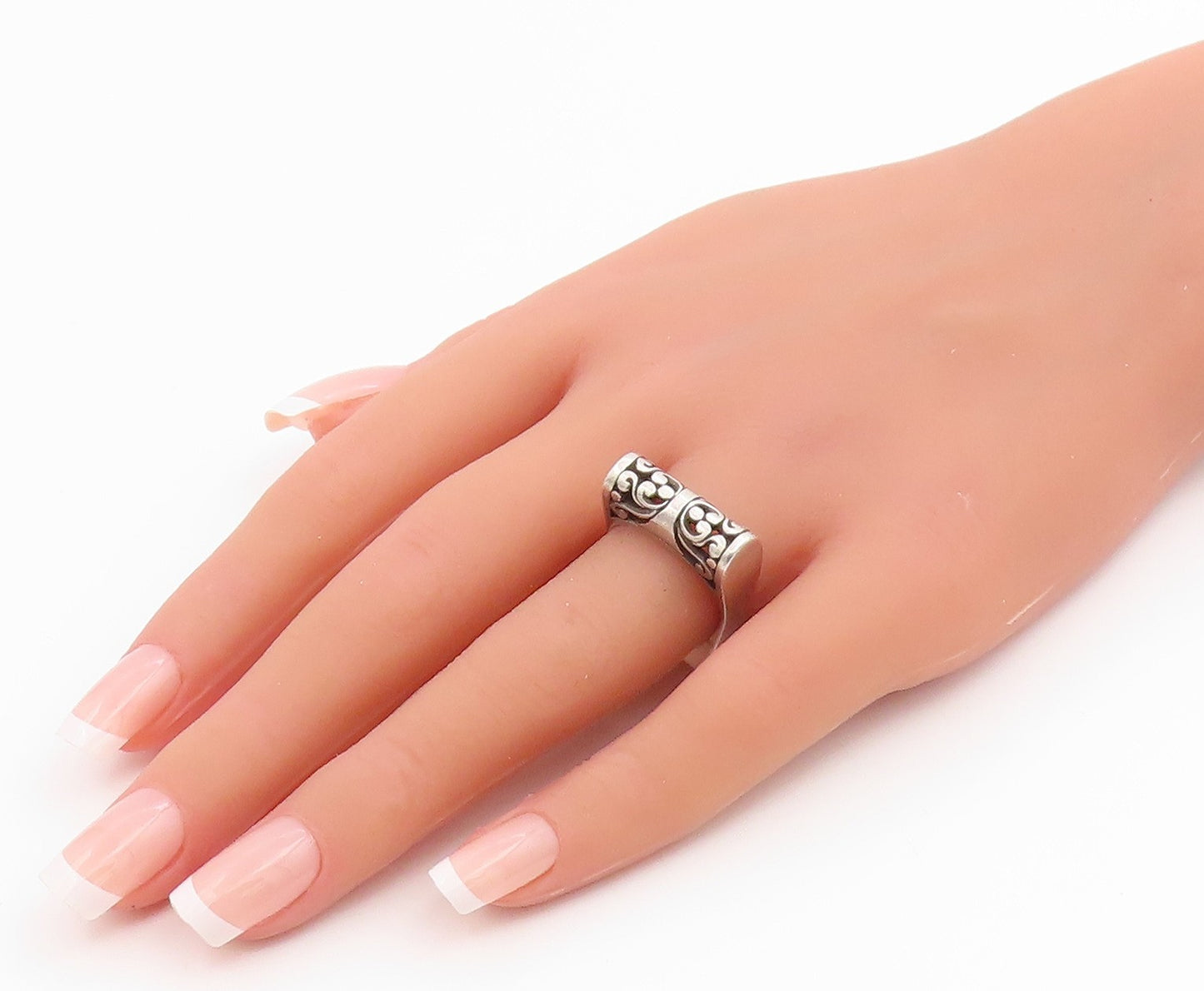 925 Sterling Silver Vintage Ring Modernist Open Scroll Bar Band  Sz 7  RG35497