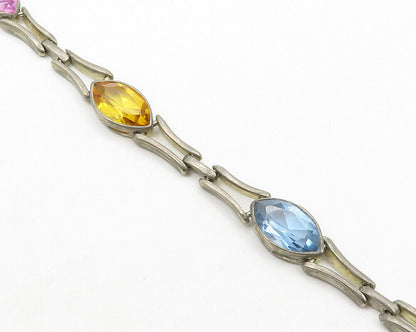 925 Sterling Silver  Vintage Amethyst Citrine & Topaz Chain Bracelet  BT5217