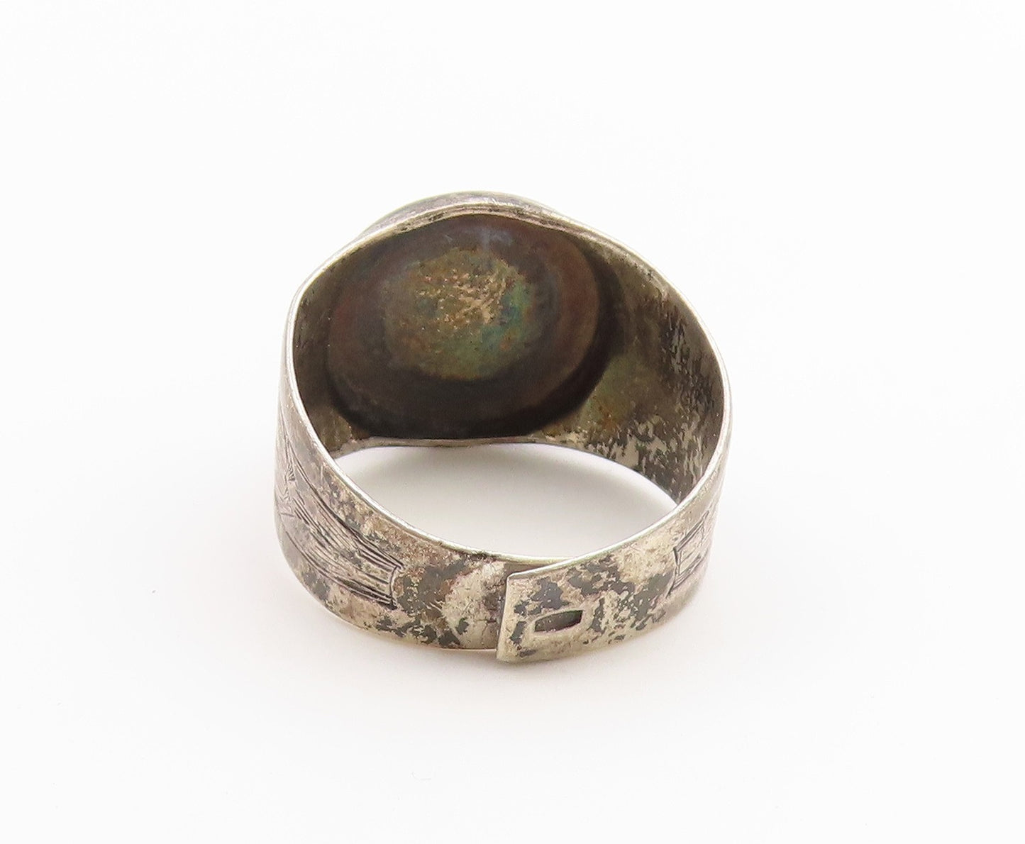 925 Sterling Silver Vintage Ring Engraved Floral Motif Band  Sz 10  RG36841