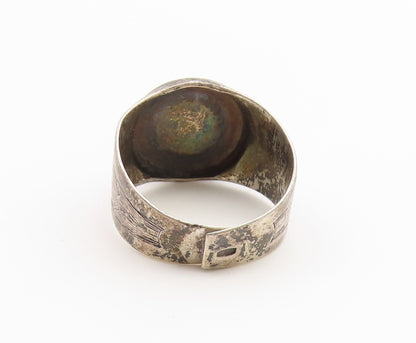 925 Sterling Silver Vintage Ring Engraved Floral Motif Band  Sz 10  RG36841