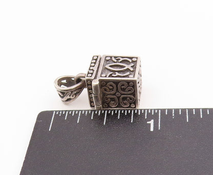 925 Sterling Silver Vintage Pendant 3D Etched Prayer Box Charm OPENS  PT24933