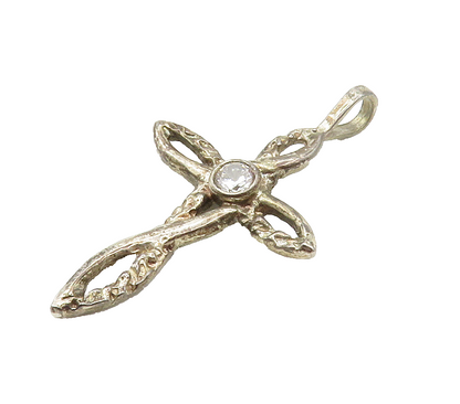 925 Sterling Silver  Vintage Cubic Zirconia Religious Cross Pendant  PT11920