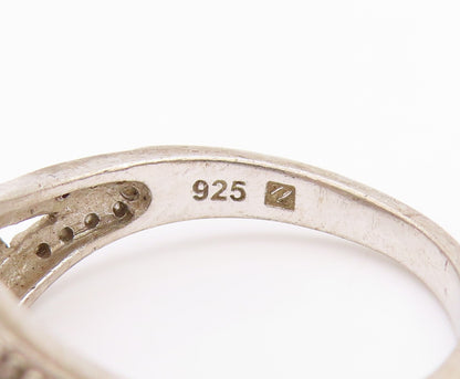 925 Sterling Silver Vintage Ring Diamonds Inlay Love Heart Cut  Sz 8  RG33232