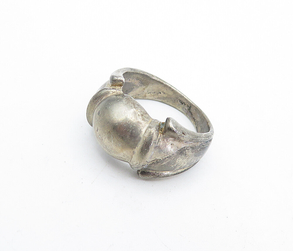925 Sterling Silver Vintage Antique Dark Tone Dome Band Ring Sz 7 RG4633