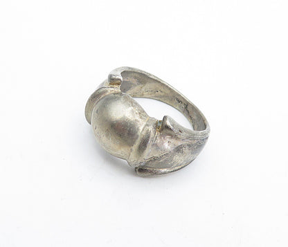 925 Sterling Silver Vintage Antique Dark Tone Dome Band Ring Sz 7 RG4633