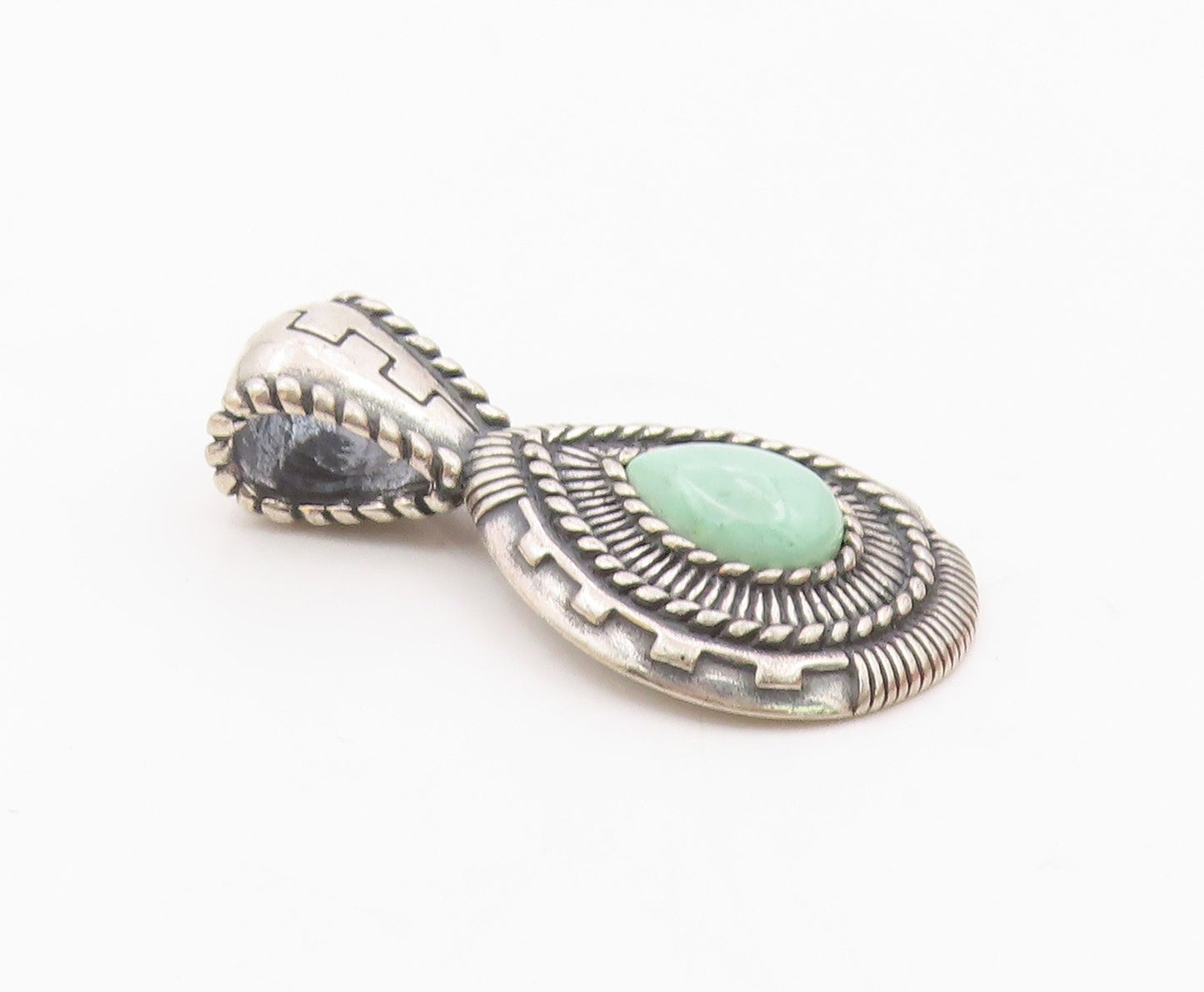 CAROLYN POLLACK 925 Silver  Vintage Ribbed & Rope Turquoise Pendant  PT21771