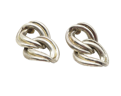 925 Sterling Silver  Vintage Shiny Open Round Linked Drop Earrings  EG5916