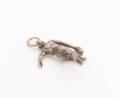 925 Sterling Silver Vintage Pendant Dark Tone Carved Bowling Man Charm  PT24728