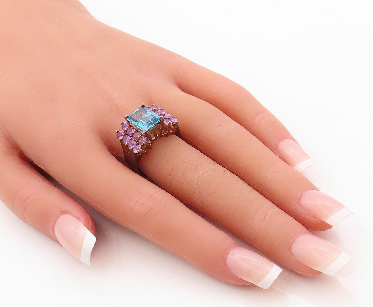 925 Sterling Silver Vintage Ring Rose Gold Plated Amethyst & Topaz  Sz 8 RG30865