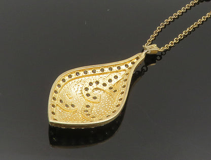925 Sterling Silver  Vintage Cubic Zirconia Swirl Pear Shaped Necklace  NE3788