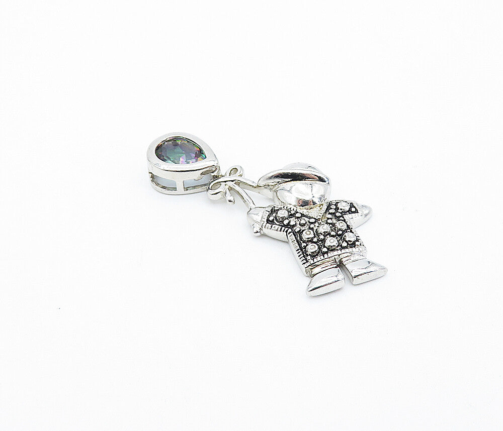 925 Sterling Silver  Shiny Mystic Topaz Boy Holding Balloon Pendant  PT2762