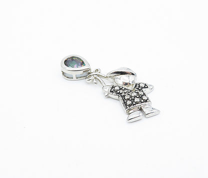 925 Sterling Silver  Shiny Mystic Topaz Boy Holding Balloon Pendant  PT2762