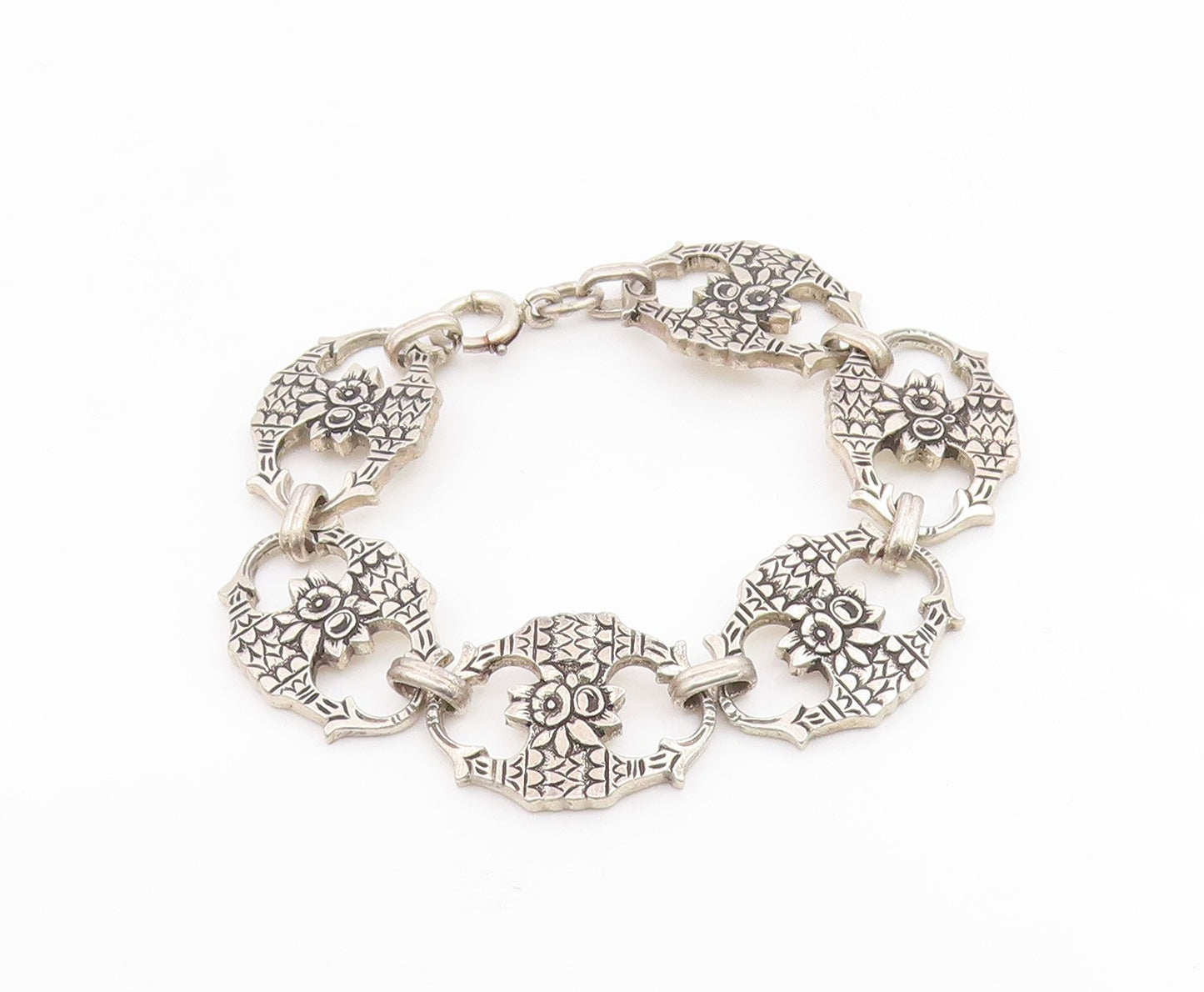 BB 925 Sterling Silver  Vintage Floral Etched Design Chain Bracelet  BT8508