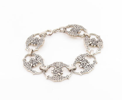 BB 925 Sterling Silver  Vintage Floral Etched Design Chain Bracelet  BT8508