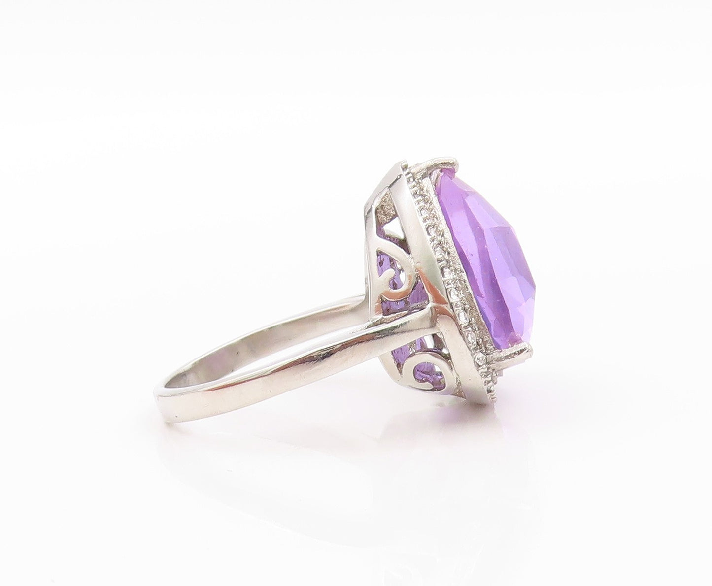 925 Sterling Silver Vintage Ring Triangle Tanzanite Halo CZ  Sz 8  RG32446