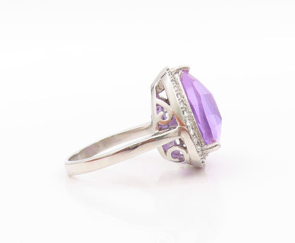 925 Sterling Silver Vintage Ring Triangle Tanzanite Halo CZ  Sz 8  RG32446