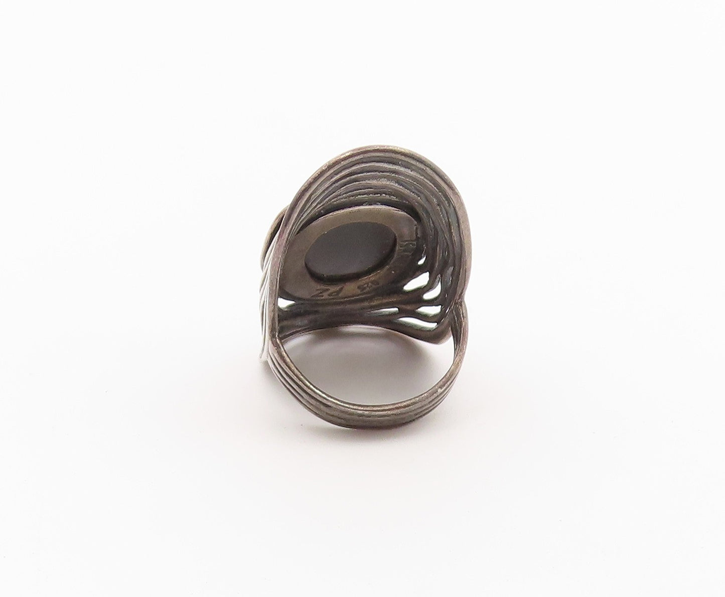 925 Sterling Silver Vintage Ring OR PAZ ISRAEL Faceted Hematite  Sz 5.5  RG36601