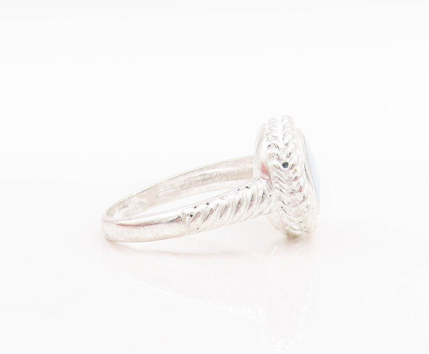 925 Sterling Silver Vintage Ring Twisted Rope Carved Oval Moonstone Sz 7 RG28561