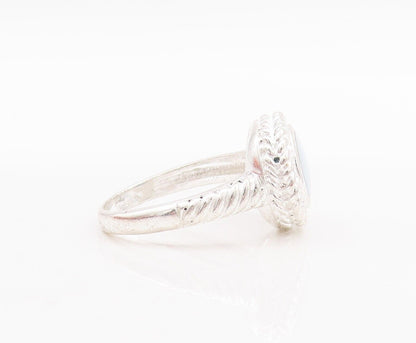 925 Sterling Silver Vintage Ring Twisted Rope Carved Oval Moonstone Sz 7 RG28561