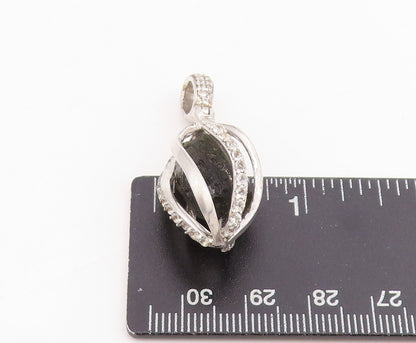925 Sterling Silver Vintage Pendant Sparkling CZ Caged Gemstone Charm   PT25164