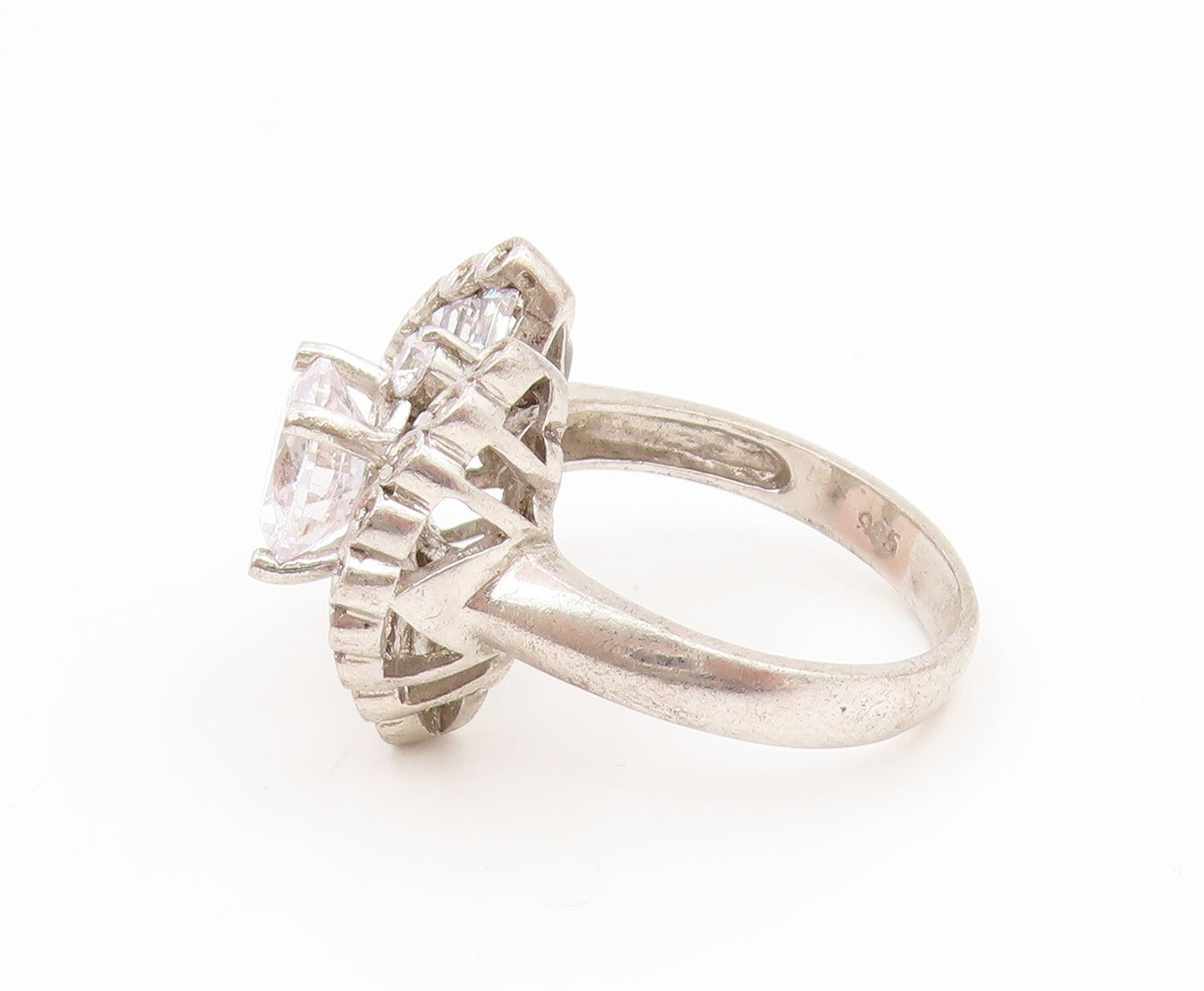 925 Sterling Silver Vintage Ring Round & Baguette Cut CZ Band  Sz 8  RG35277