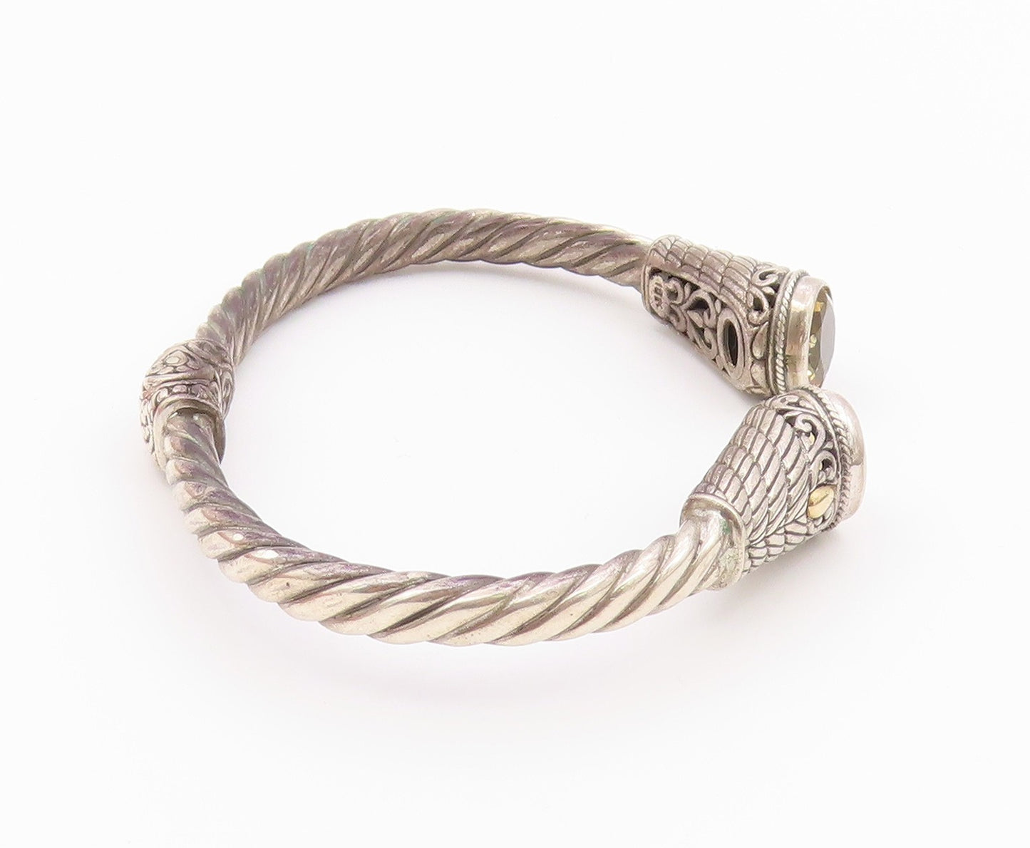925 Sterling Silver & 18K GOLD  Vintage Citrine Twist Cuff Bracelet  BT8647