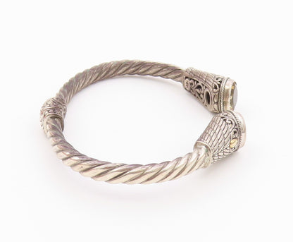 925 Sterling Silver & 18K GOLD  Vintage Citrine Twist Cuff Bracelet  BT8647