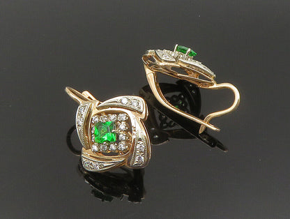 10K GOLD  Vintage Diamond Shaped Green & White Sapphire Royal Earrings  GE145