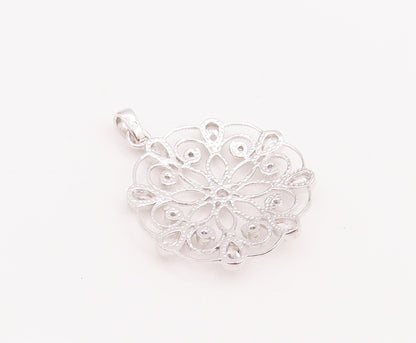 925 Sterling Silver Vintage Pendant Swirly Cutout Drop Cut CZ Flower  PT22843