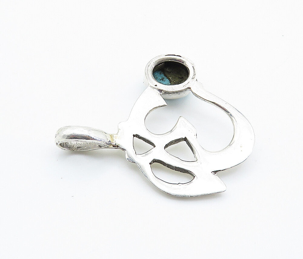 925 Sterling Silver  Cabochon Cut Turquoise Om Spiritual Symbol Pendant PT6031