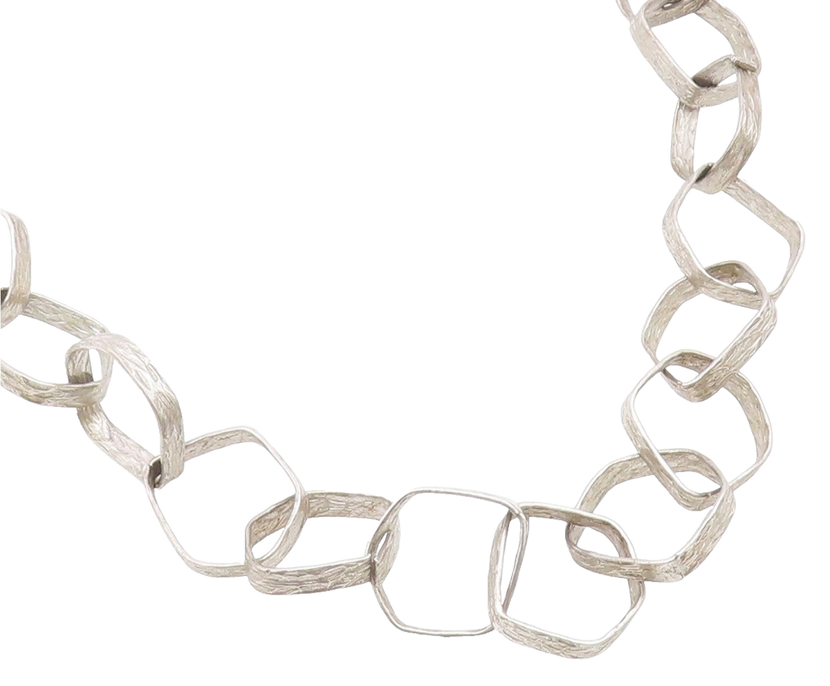 925 Sterling Silver Vintage Necklace UNO A ERRE Geometric Squares Link  NE4831