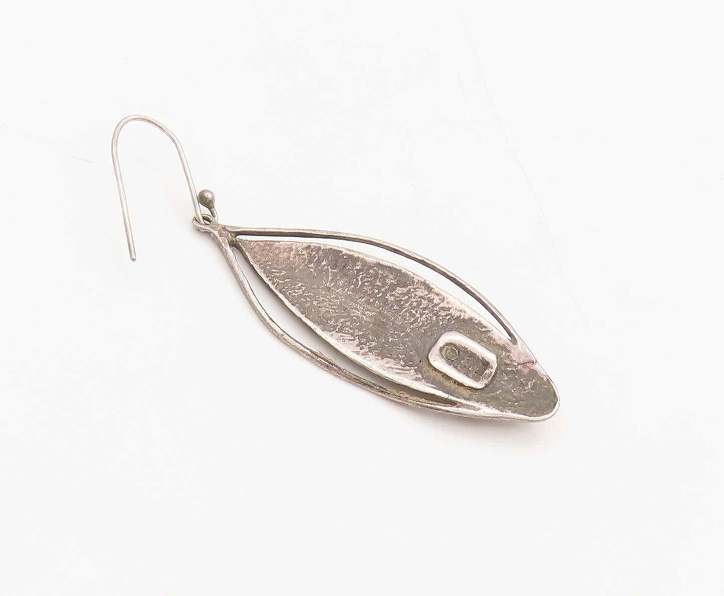 ISRAEL 925 Silver  Vintage Modernist Carved Leaf  Fire Opal Earrings  EG12595