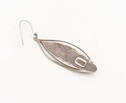 ISRAEL 925 Silver  Vintage Modernist Carved Leaf  Fire Opal Earrings  EG12595