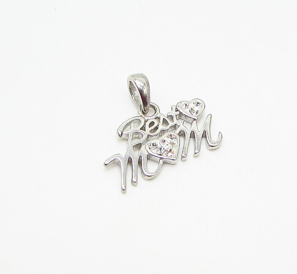 925 Sterling Silver White Cubic Zirconia Best Mom Love Drop Pendant PT2033