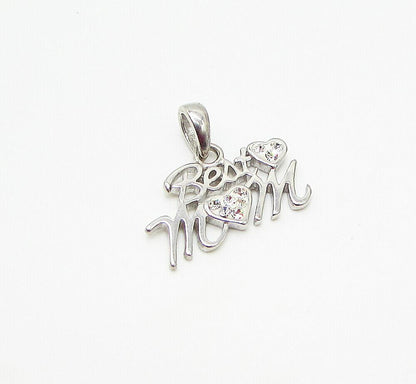 925 Sterling Silver White Cubic Zirconia Best Mom Love Drop Pendant PT2033