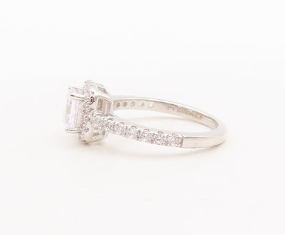 925 Sterling Silver Vintage Ring Square Cut Halo CZ Bands  Sz 6  RG29871