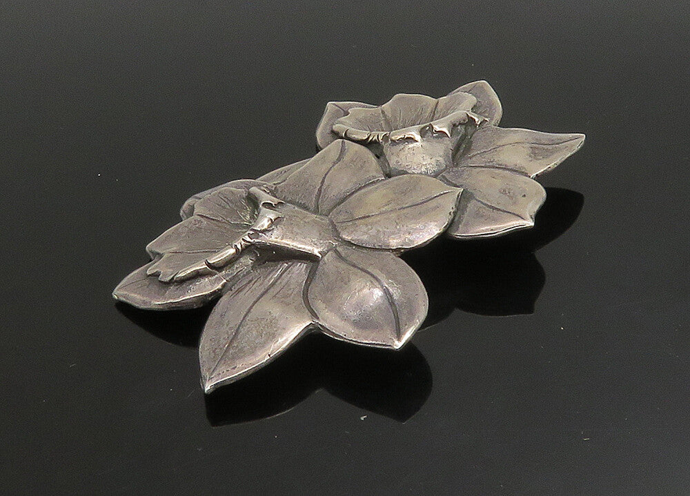 MANFREDI 925 Sterling Silver Vintage Dark Tone Flowers Motif Brooch Pin BP9064