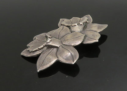 MANFREDI 925 Sterling Silver Vintage Dark Tone Flowers Motif Brooch Pin BP9064