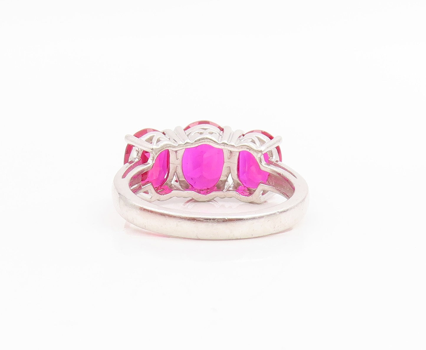 925 Sterling Silver Vintage Ring Three Stone Pink CZ Statement Band Sz 7 RG33852
