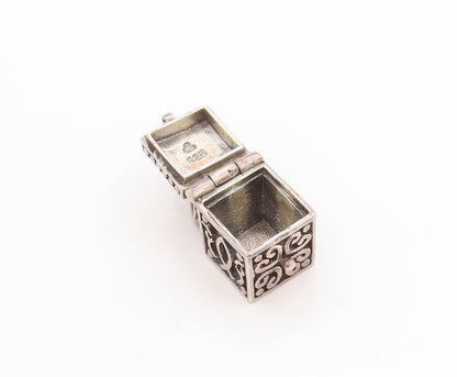 925 Sterling Silver Vintage Pendant 3D Etched Prayer Box Charm OPENS  PT24933