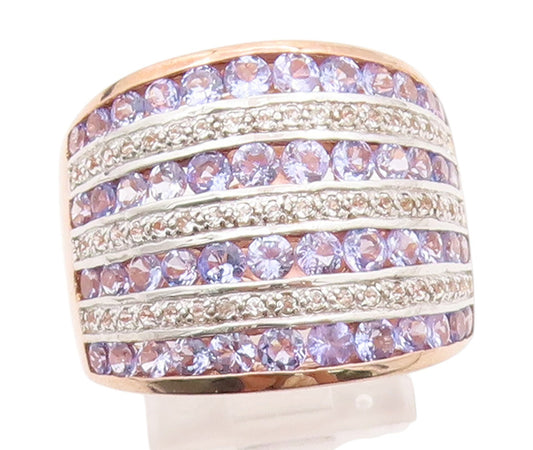 925 Sterling Silver Vintage Ring Gold Plated Amethyst Topaz Cluster Sz 8 RG33514
