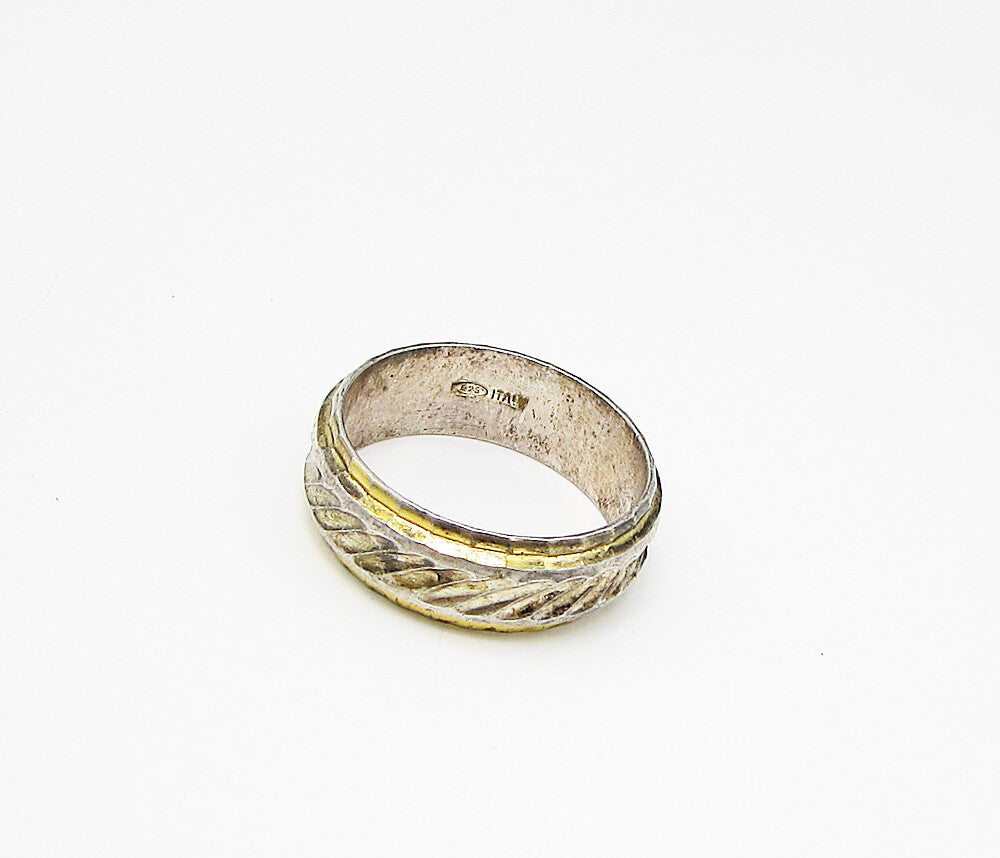 925 Sterling Silver  Vintage Etching Detail Band Ring Sz 9.5  RG2988