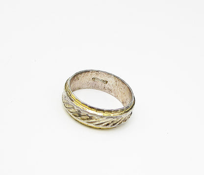 925 Sterling Silver  Vintage Etching Detail Band Ring Sz 9.5  RG2988