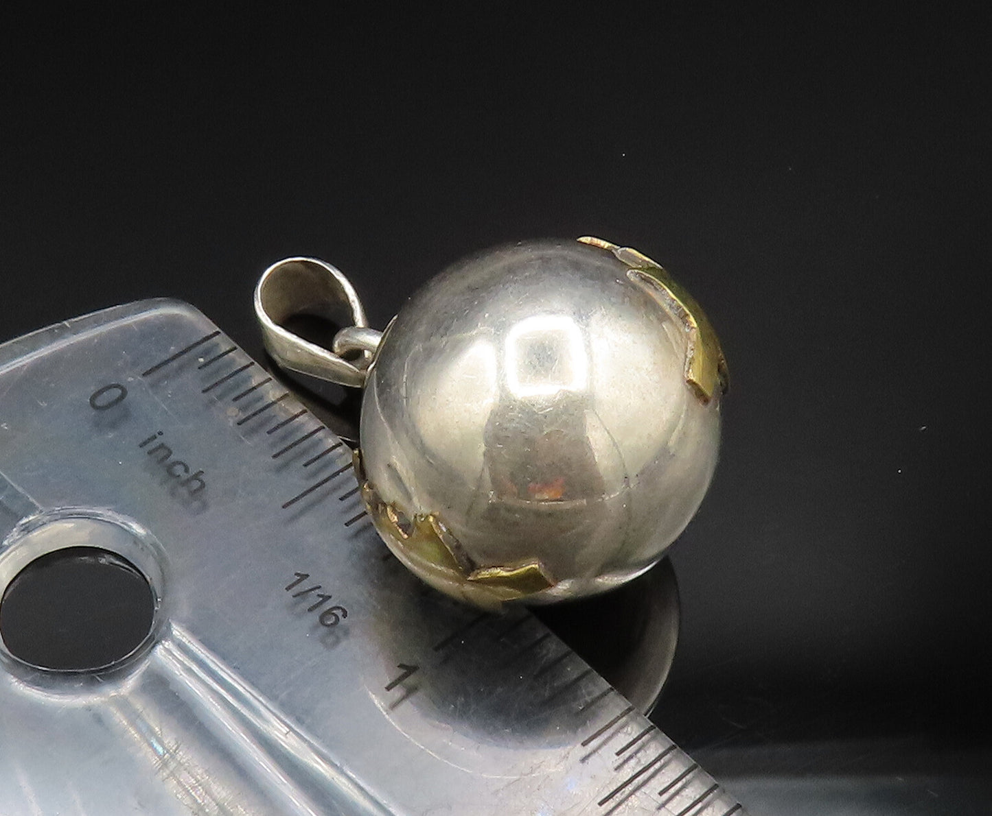 MEXICO 925 Silver  Vintage Two Tone Tree Sphere Ball Pendant (RATTLES) PT20793