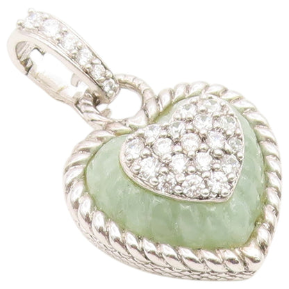 925 Sterling Silver Vintage Pendant JUDITH RIPKA Fluted Jade Love Heart  PT26611